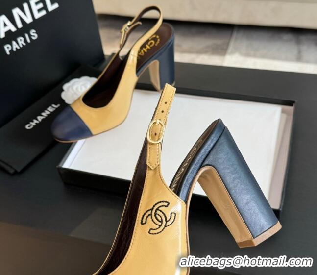 Good Product Chanel Calfskin Slingback Pumps 9cm with Side CC G45566 Yellow/Blue 424007