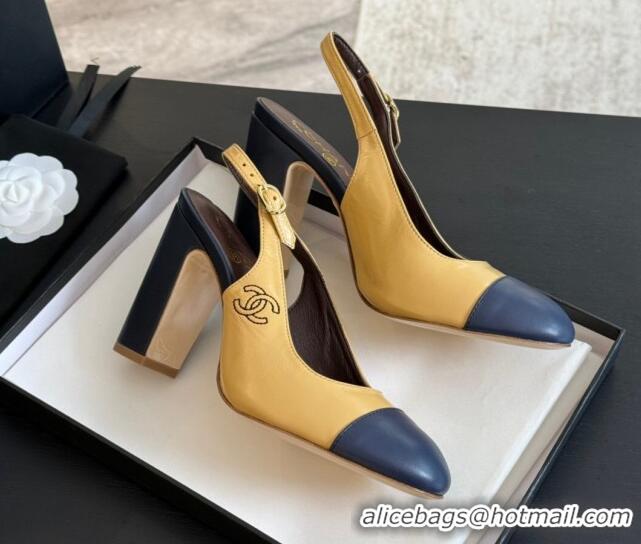 Good Product Chanel Calfskin Slingback Pumps 9cm with Side CC G45566 Yellow/Blue 424007