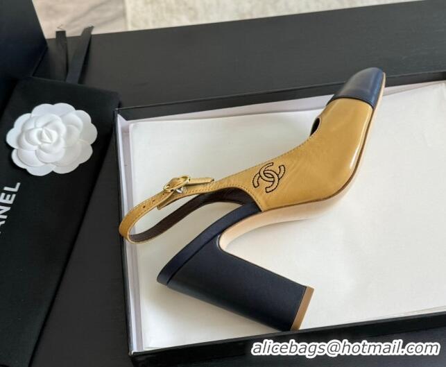 Good Product Chanel Calfskin Slingback Pumps 9cm with Side CC G45566 Yellow/Blue 424007