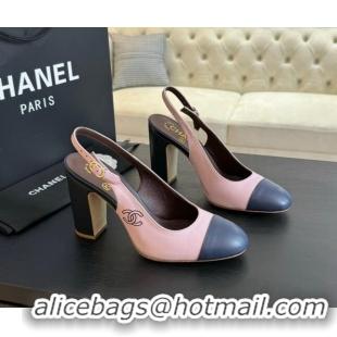 Perfect Chanel Calfskin Slingback Pumps 9cm with Side CC G45566 Pink/Blue 424008