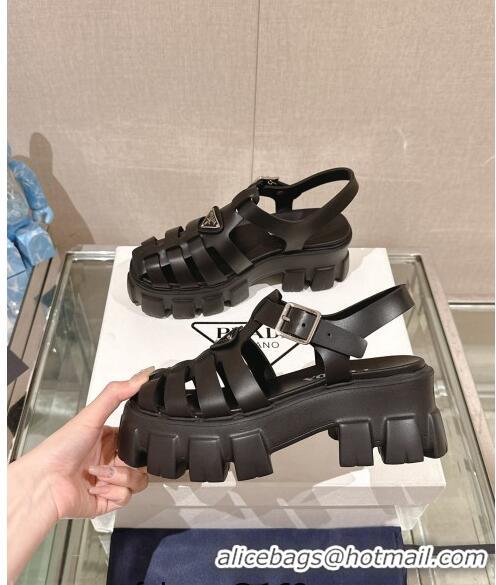 ​Grade Quality Prada Monolith Rubber Platform Sandals 5.5cm 0430 Black 2024