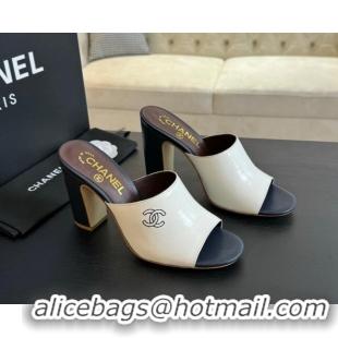 Duplicate Chanel Calfskin Slide Sandals 9.5cm with Side CC G45566 White 424012