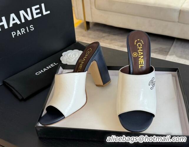 Duplicate Chanel Calfskin Slide Sandals 9.5cm with Side CC G45566 White 424012