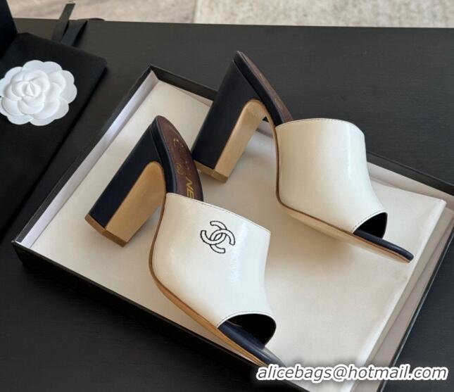 Duplicate Chanel Calfskin Slide Sandals 9.5cm with Side CC G45566 White 424012