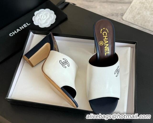 Duplicate Chanel Calfskin Slide Sandals 9.5cm with Side CC G45566 White 424012