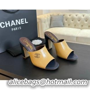 Best Price Chanel Calfskin Slide Sandals 9.5cm with Side CC G45566 Yellow 424014