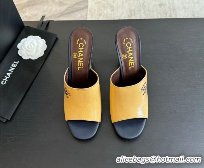 Best Price Chanel Calfskin Slide Sandals 9.5cm with Side CC G45566 Yellow 424014