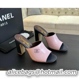 Unique Style Chanel Calfskin Slide Sandals 9.5cm with Side CC G45566 Pink 0424016