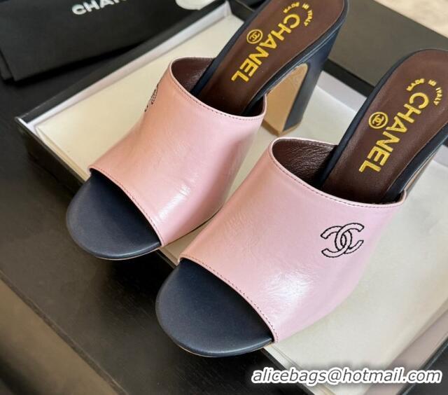 Unique Style Chanel Calfskin Slide Sandals 9.5cm with Side CC G45566 Pink 0424016