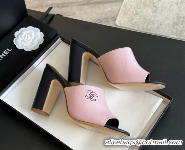 Unique Style Chanel Calfskin Slide Sandals 9.5cm with Side CC G45566 Pink 0424016