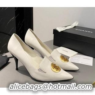 Top Grade Chanel Vintage Lambskin Pumps 7.5cm White CH010901 424017