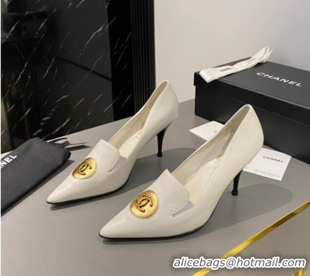 Top Grade Chanel Vintage Lambskin Pumps 7.5cm White CH010901 424017