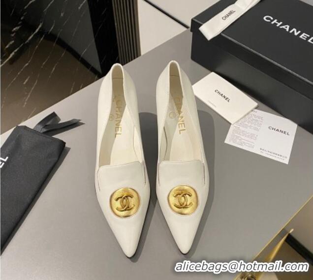 Top Grade Chanel Vintage Lambskin Pumps 7.5cm White CH010901 424017