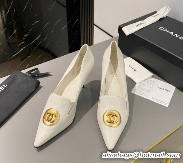 Top Grade Chanel Vintage Lambskin Pumps 7.5cm White CH010901 424017