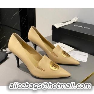 Sumptuous Chanel Vintage Lambskin Pumps 7.5cm Beige 424018