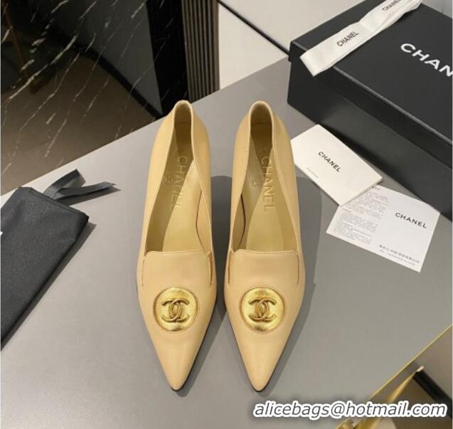 Sumptuous Chanel Vintage Lambskin Pumps 7.5cm Beige 424018