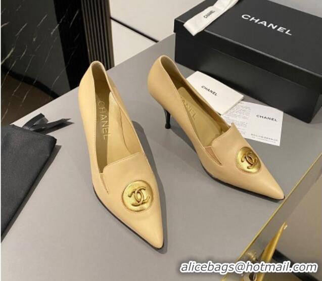 Sumptuous Chanel Vintage Lambskin Pumps 7.5cm Beige 424018