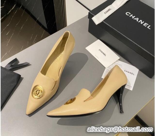 Sumptuous Chanel Vintage Lambskin Pumps 7.5cm Beige 424018