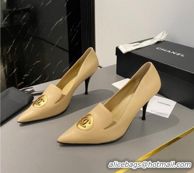 Sumptuous Chanel Vintage Lambskin Pumps 7.5cm Beige 424018