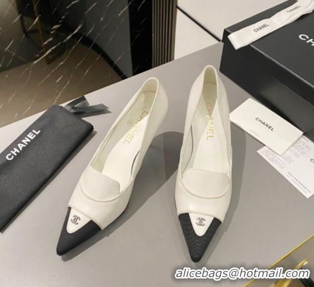 Shop Cheap Chanel Lambskin & Grosgrain Pointed Pumps 7.5cm White 424020