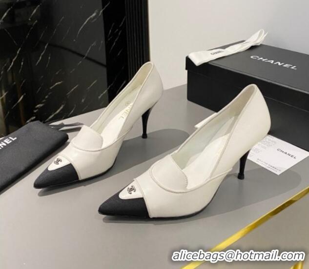 Shop Cheap Chanel Lambskin & Grosgrain Pointed Pumps 7.5cm White 424020