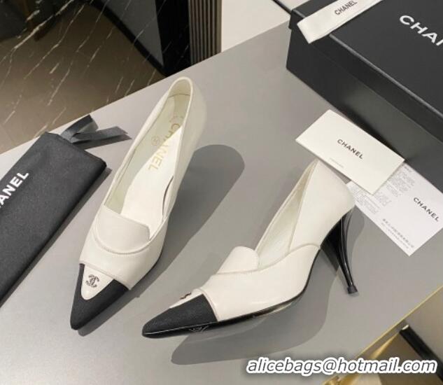 Shop Cheap Chanel Lambskin & Grosgrain Pointed Pumps 7.5cm White 424020