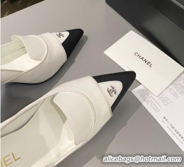 Shop Cheap Chanel Lambskin & Grosgrain Pointed Pumps 7.5cm White 424020