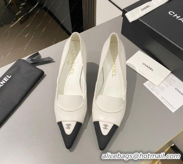 Shop Cheap Chanel Lambskin & Grosgrain Pointed Pumps 7.5cm White 424020