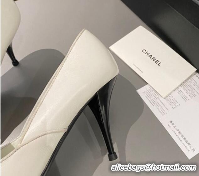 Shop Cheap Chanel Lambskin & Grosgrain Pointed Pumps 7.5cm White 424020