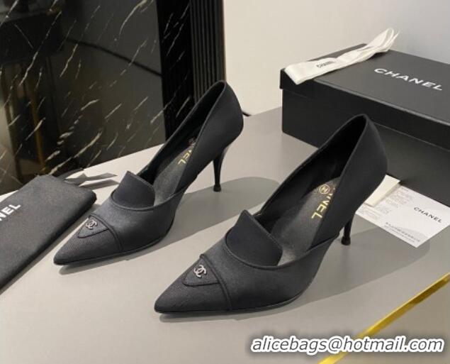 Grade Quality Chanel Satin Pointed Pumps 7.5cm Black 424021