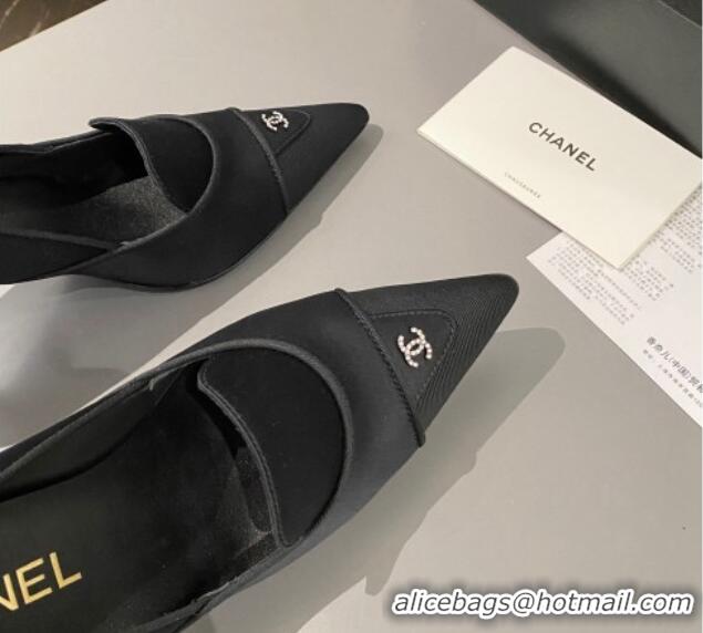 Grade Quality Chanel Satin Pointed Pumps 7.5cm Black 424021