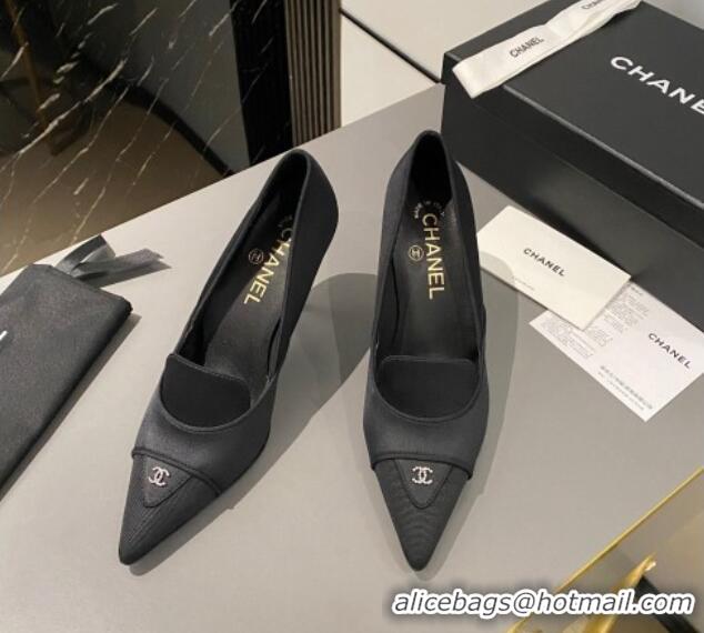 Grade Quality Chanel Satin Pointed Pumps 7.5cm Black 424021