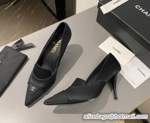 Grade Quality Chanel Satin Pointed Pumps 7.5cm Black 424021