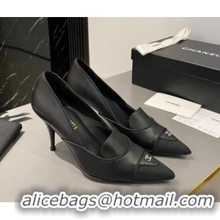 Perfect Chanel Lambskin & Grosgrain Pointed Pumps 7.5cm Black 424022