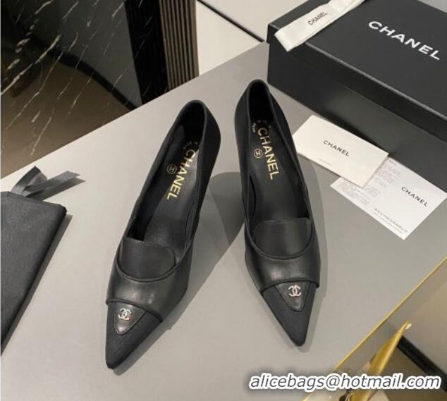 Perfect Chanel Lambskin & Grosgrain Pointed Pumps 7.5cm Black 424022