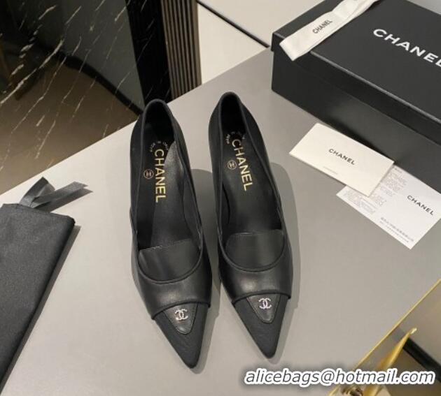 Perfect Chanel Lambskin & Grosgrain Pointed Pumps 7.5cm Black 424022