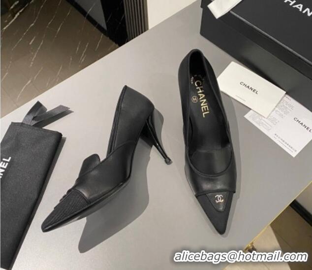 Perfect Chanel Lambskin & Grosgrain Pointed Pumps 7.5cm Black 424022