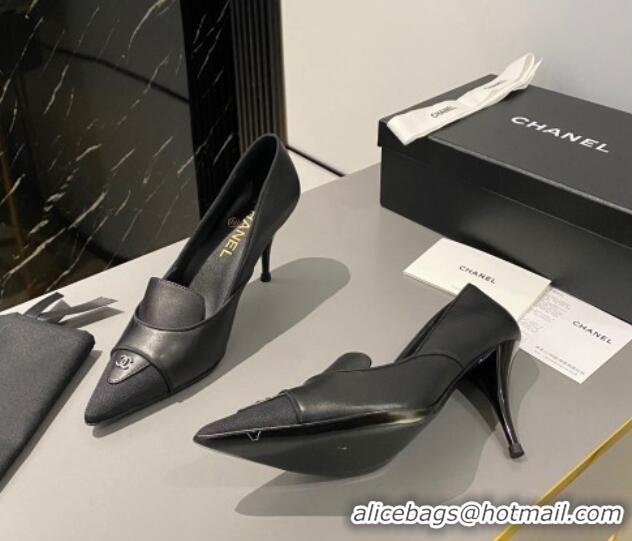 Perfect Chanel Lambskin & Grosgrain Pointed Pumps 7.5cm Black 424022