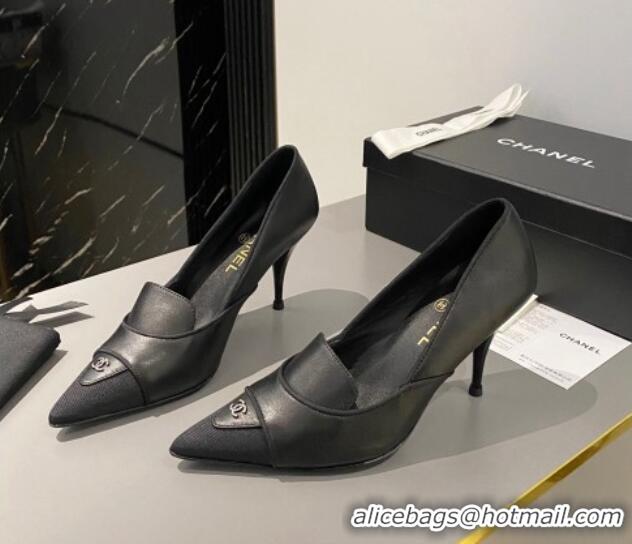 Perfect Chanel Lambskin & Grosgrain Pointed Pumps 7.5cm Black 424022