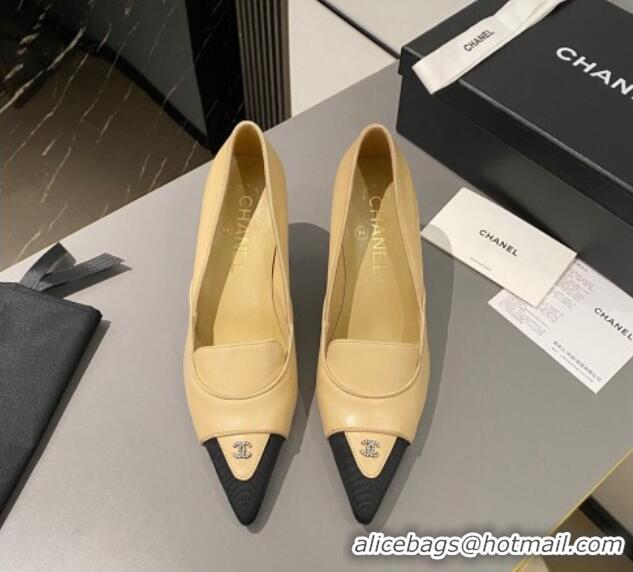 Hot Style Chanel Lambskin & Grosgrain Pointed Pumps 7.5cm Beige 424023