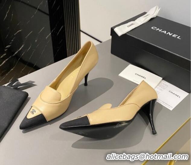 Hot Style Chanel Lambskin & Grosgrain Pointed Pumps 7.5cm Beige 424023