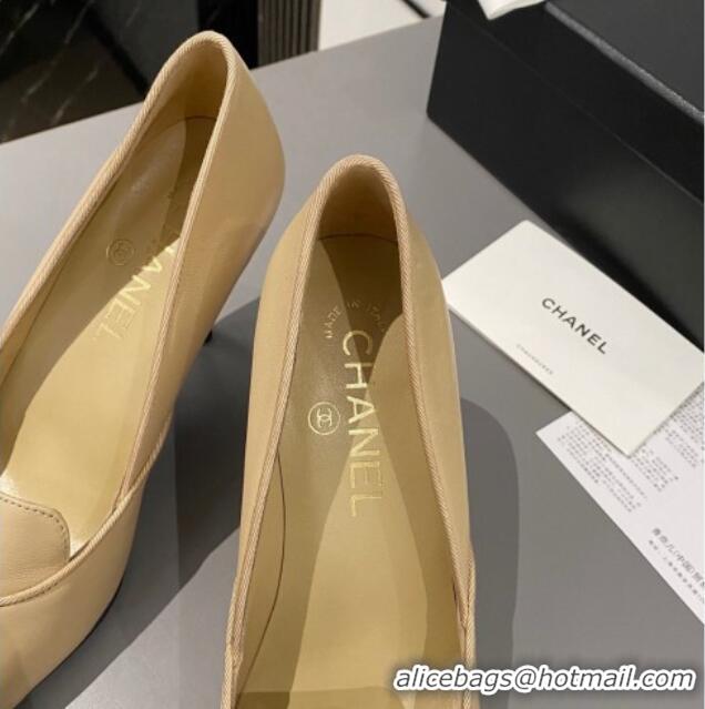 Hot Style Chanel Lambskin & Grosgrain Pointed Pumps 7.5cm Beige 424023