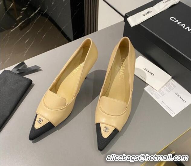 Hot Style Chanel Lambskin & Grosgrain Pointed Pumps 7.5cm Beige 424023