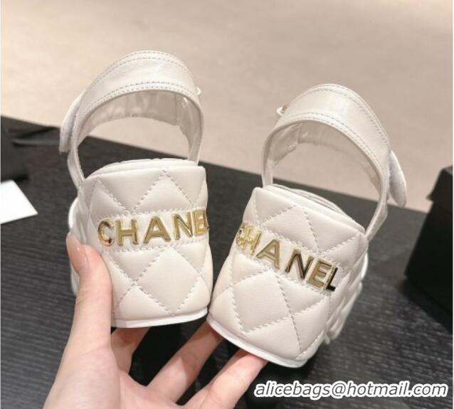 Best Product Chanel Quilted Lambskin Wedge Platform Sandals 7.5cm White 424025