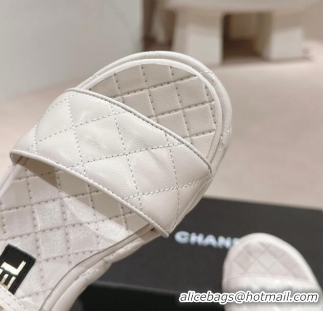 Best Product Chanel Quilted Lambskin Wedge Platform Sandals 7.5cm White 424025