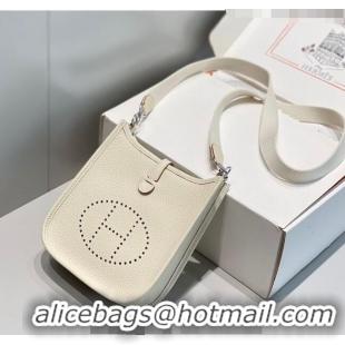 Buy Discount Hermes Evelyne Mini Bag 18cm in Togo Leather H1048 Cream White/Silver 2023 (Half Handmade)