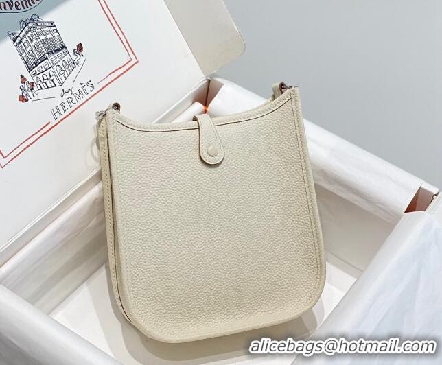 Buy Discount Hermes Evelyne Mini Bag 18cm in Togo Leather H1048 Cream White/Silver 2023 (Half Handmade)