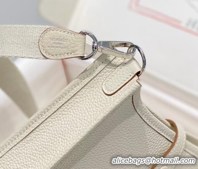 Buy Discount Hermes Evelyne Mini Bag 18cm in Togo Leather H1048 Cream White/Silver 2023 (Half Handmade)