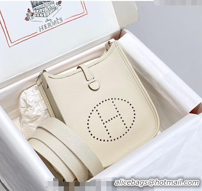 Buy Discount Hermes Evelyne Mini Bag 18cm in Togo Leather H1048 Cream White/Silver 2023 (Half Handmade)