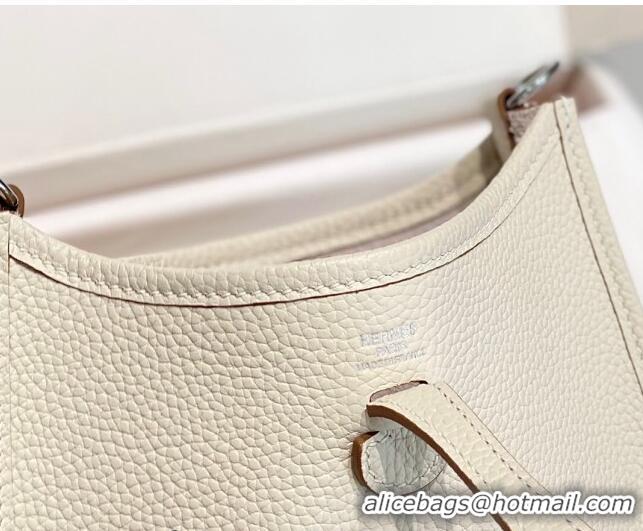 Buy Discount Hermes Evelyne Mini Bag 18cm in Togo Leather H1048 Cream White/Silver 2023 (Half Handmade)